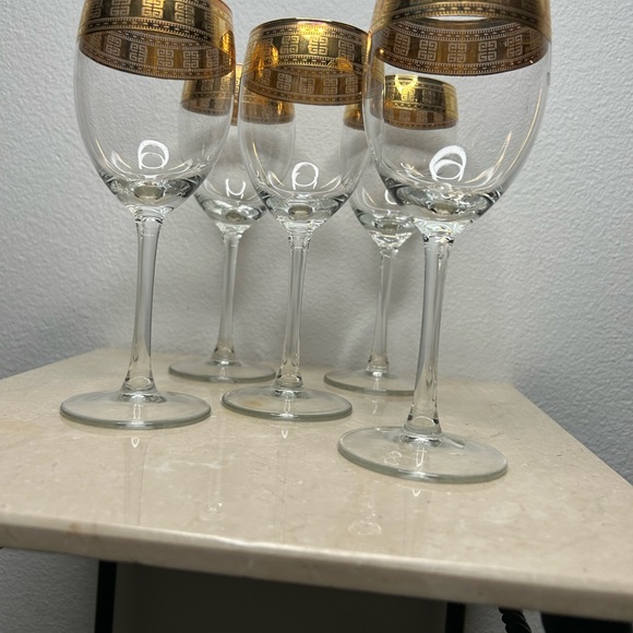 5 Gold Rimmed Greek Key Patterned Italian Lavarato a Mano J Preziosi Glasses - Picture 11 of 12